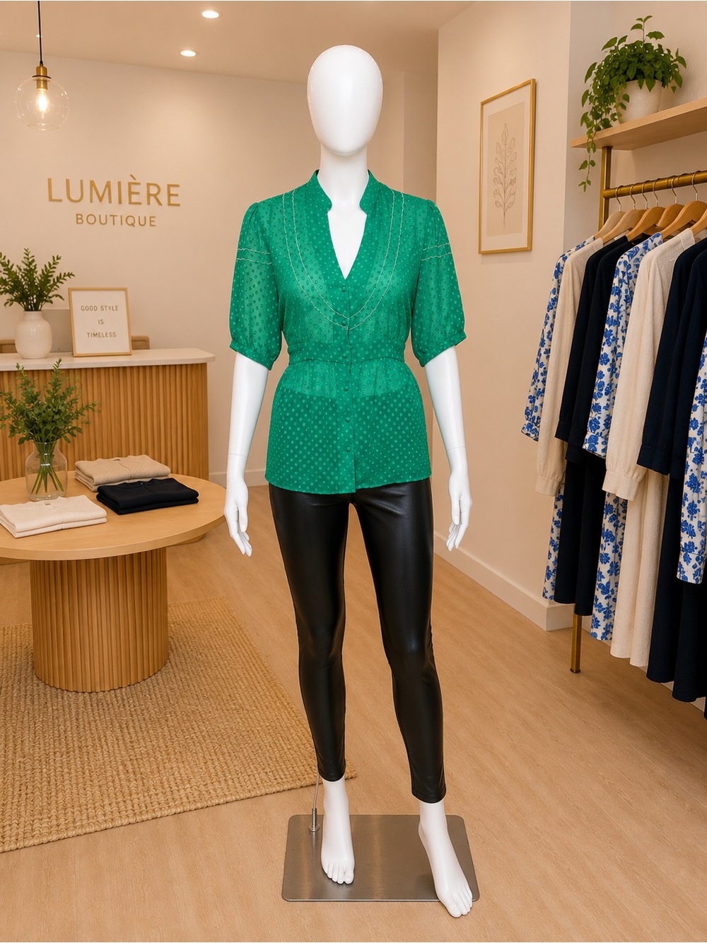 NWOT Banana Republic Green Short-Sleeve Button Front Peplum Blouse